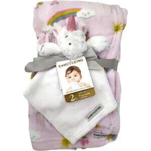 Blankets & Beyond Unicorn Rainbow Baby Blanket Lovey Security Set NWT Pink White